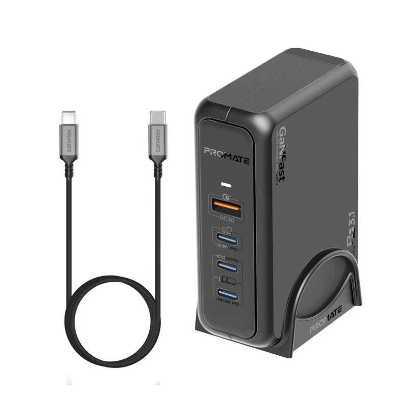 Promate 140W Super-Speed GaNFast™ Charging Station with Power Delivery 3.1 & Quick Charge 3.0