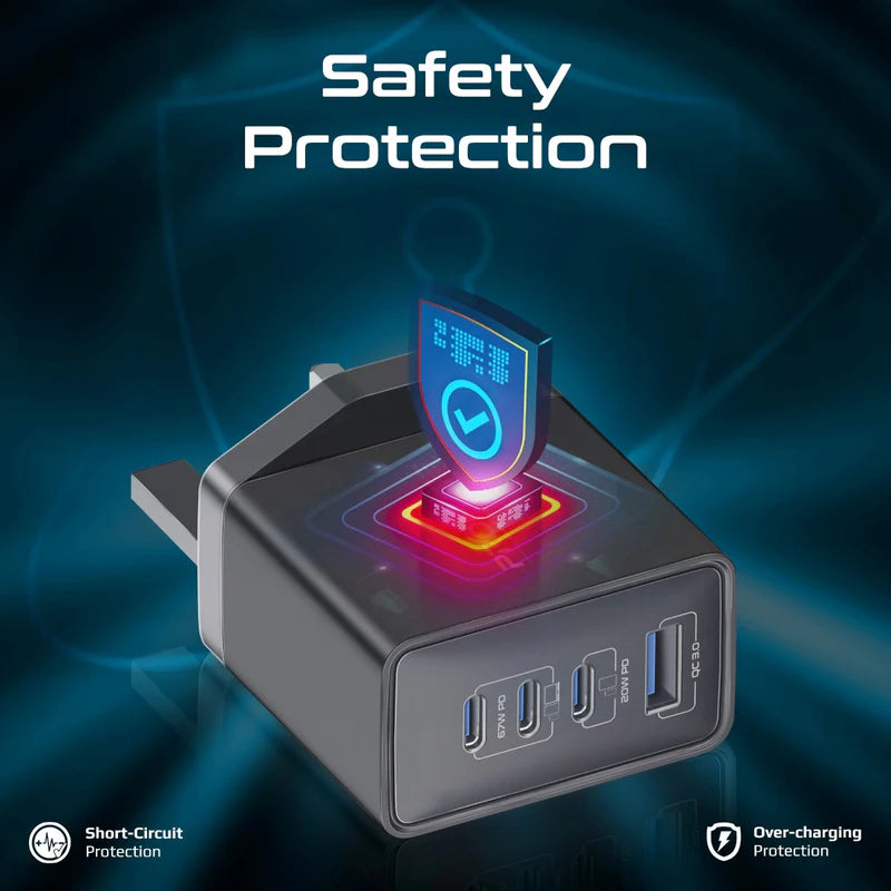 Promate GaNPort4-67PD 67W Power Delivery GaNFast™ Charger with Quick Charge 3.0