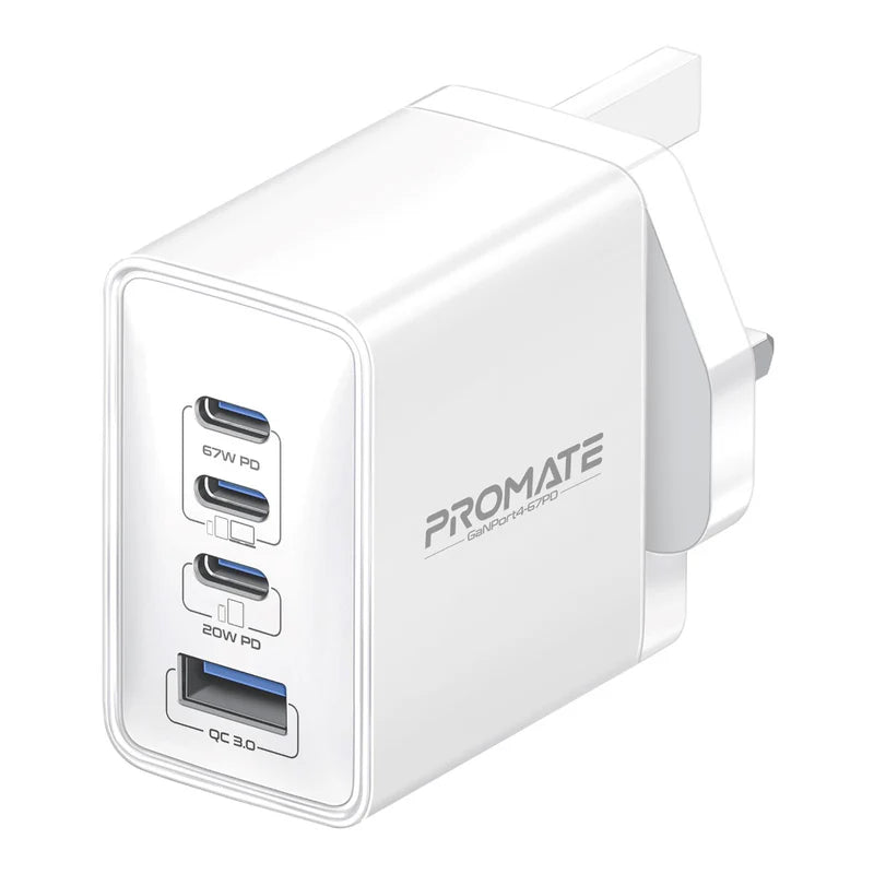 Promate 67W Power Delivery GaNFast™ Charger with Quick Charge 3.0