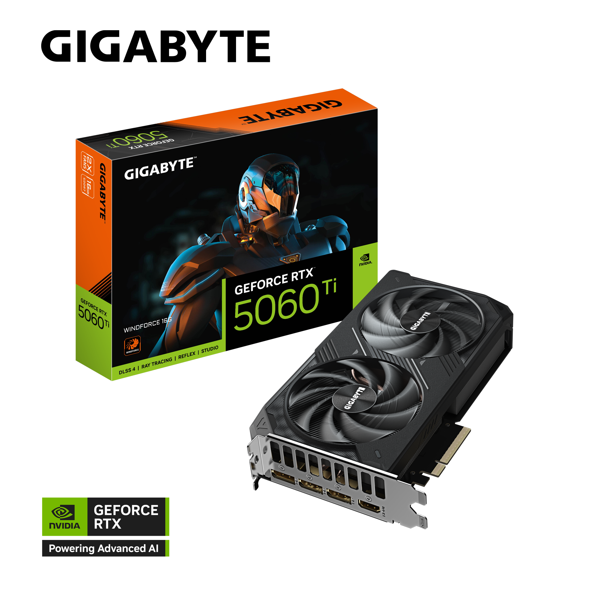 GIGABYTE GeForce RTX 5060 Ti WINDFORCE 16G – 16 GB GDDR7, PCIe 5.0 x8, Dual-Fan, 2572 MHz Boost, HDMI 2.1b & DisplayPort 2.1b