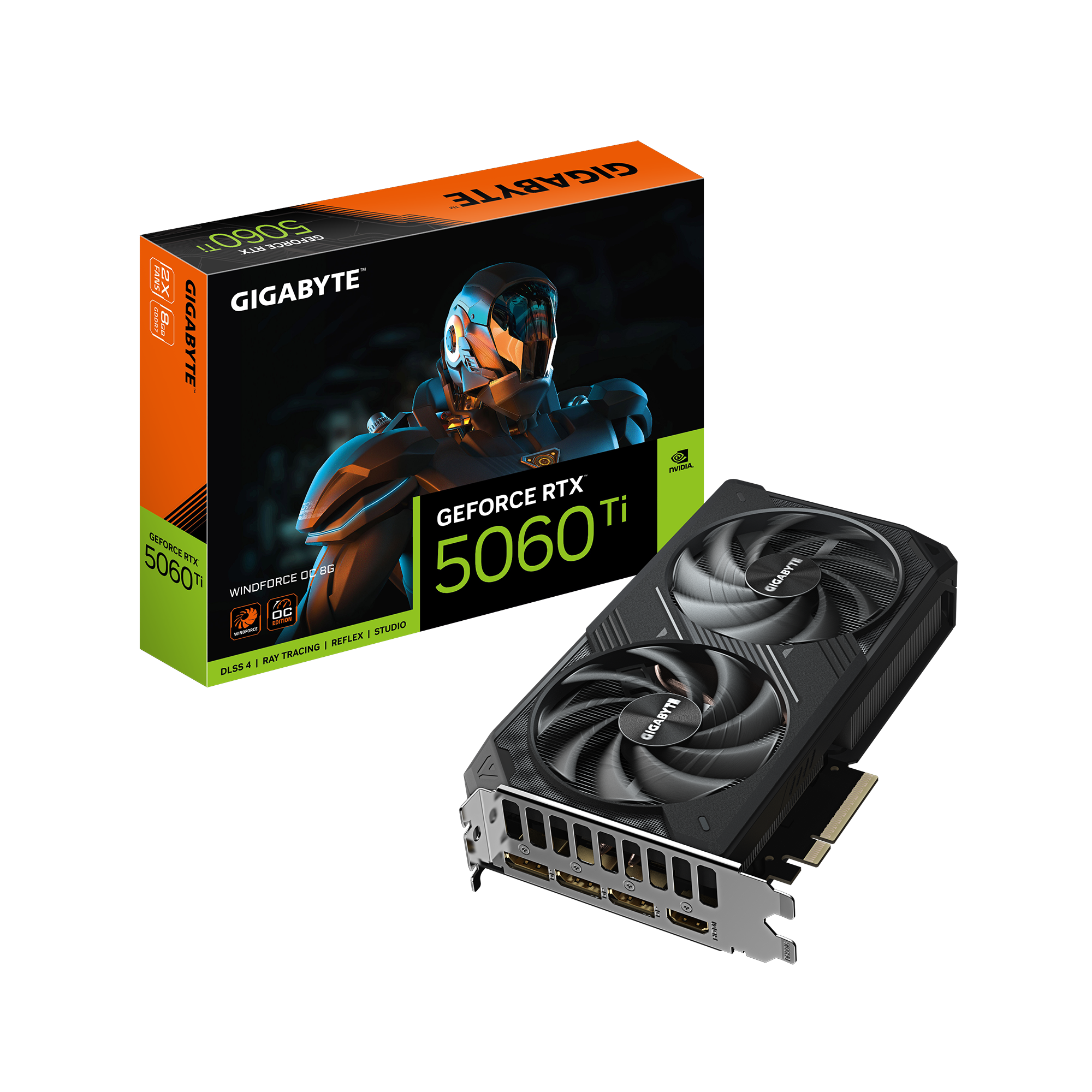 بطاقة الرسومات Gigabyte RTX 5060 Ti WINDFORCE OC 8G - ذاكرة GDDR7 سعة 8 جيجابايت، وتردد 2,587 ميجاهرتز، وفتحة PCIe 5.0 x8، وتبريد WINDFORCE ثنائي المروحة