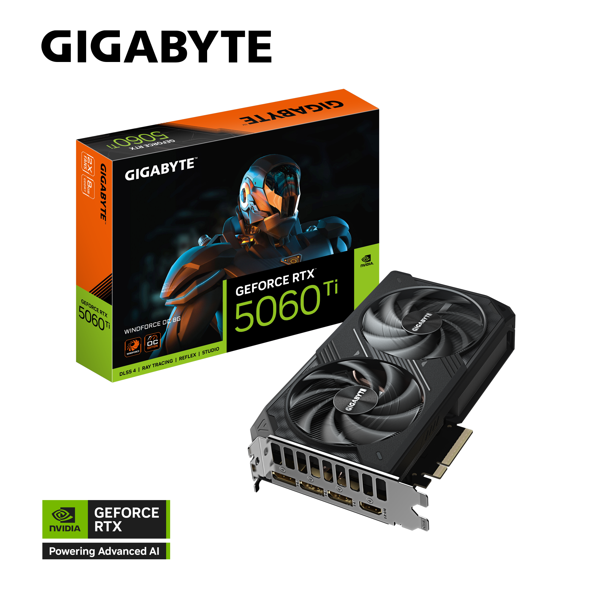 بطاقة الرسومات Gigabyte RTX 5060 Ti WINDFORCE OC 8G - ذاكرة GDDR7 سعة 8 جيجابايت، وتردد 2,587 ميجاهرتز، وفتحة PCIe 5.0 x8، وتبريد WINDFORCE ثنائي المروحة
