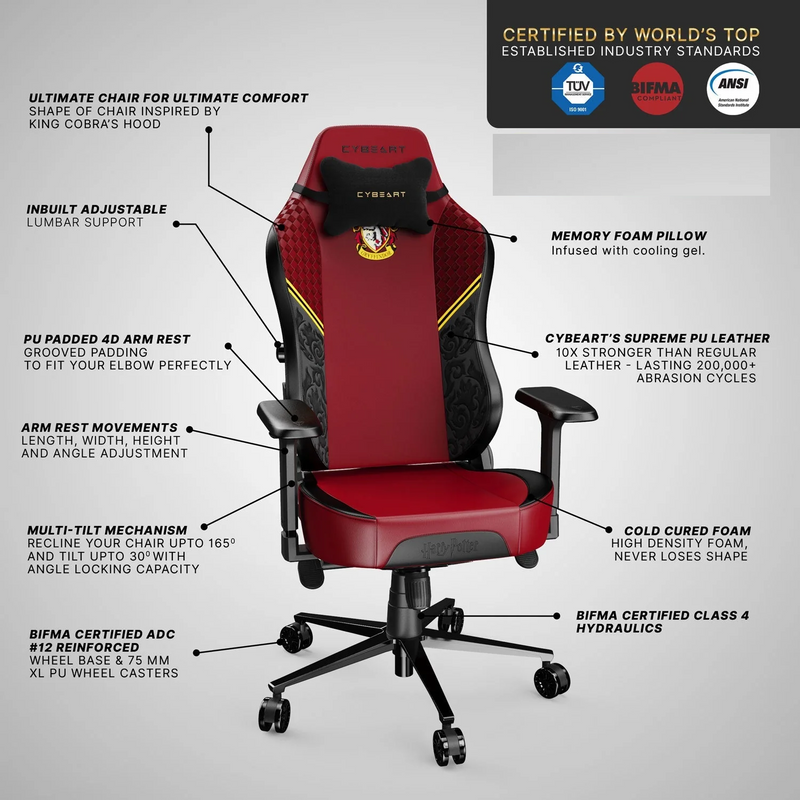 CYBEART | Gryffindor Gaming Chair - DC Comics | 4D Armrest | Inbuilt Lumbar Support | Supreme PU Leather, Ergonomic, Recline & Tilt