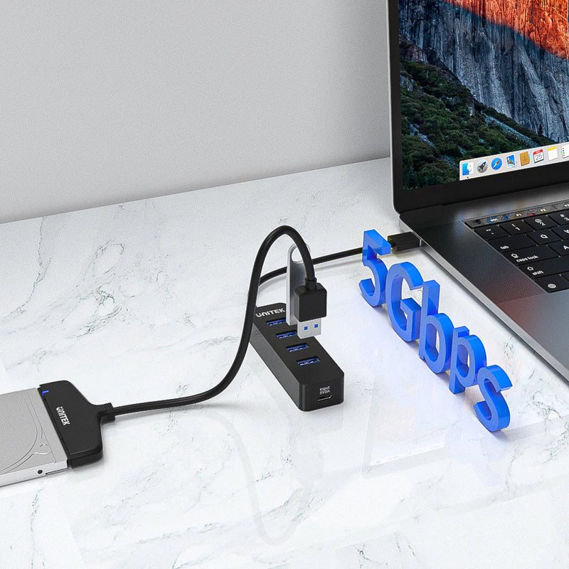 UNITEK uHUB Q4 4 منافذ تعمل بالطاقة USB 3.0 Hub مع منفذ طاقة USB-C