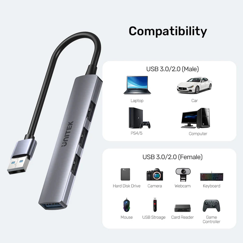 UNITEK uHUB 4-in-1 USB-A Hub محور USB متعدد المنافذ عالي السرعة يصل إلى 5 جيجابت في الثانية