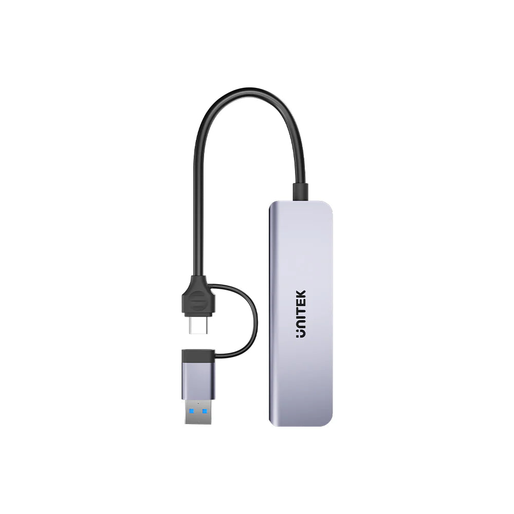Unitek uHUB P5+ 5-in-1 USB Hub – 3x USB-A 5Gbps Ports - SD & MicroSD Card Readers - USB-C/USB-A Dual Interface - Aluminum Alloy - Compact Design