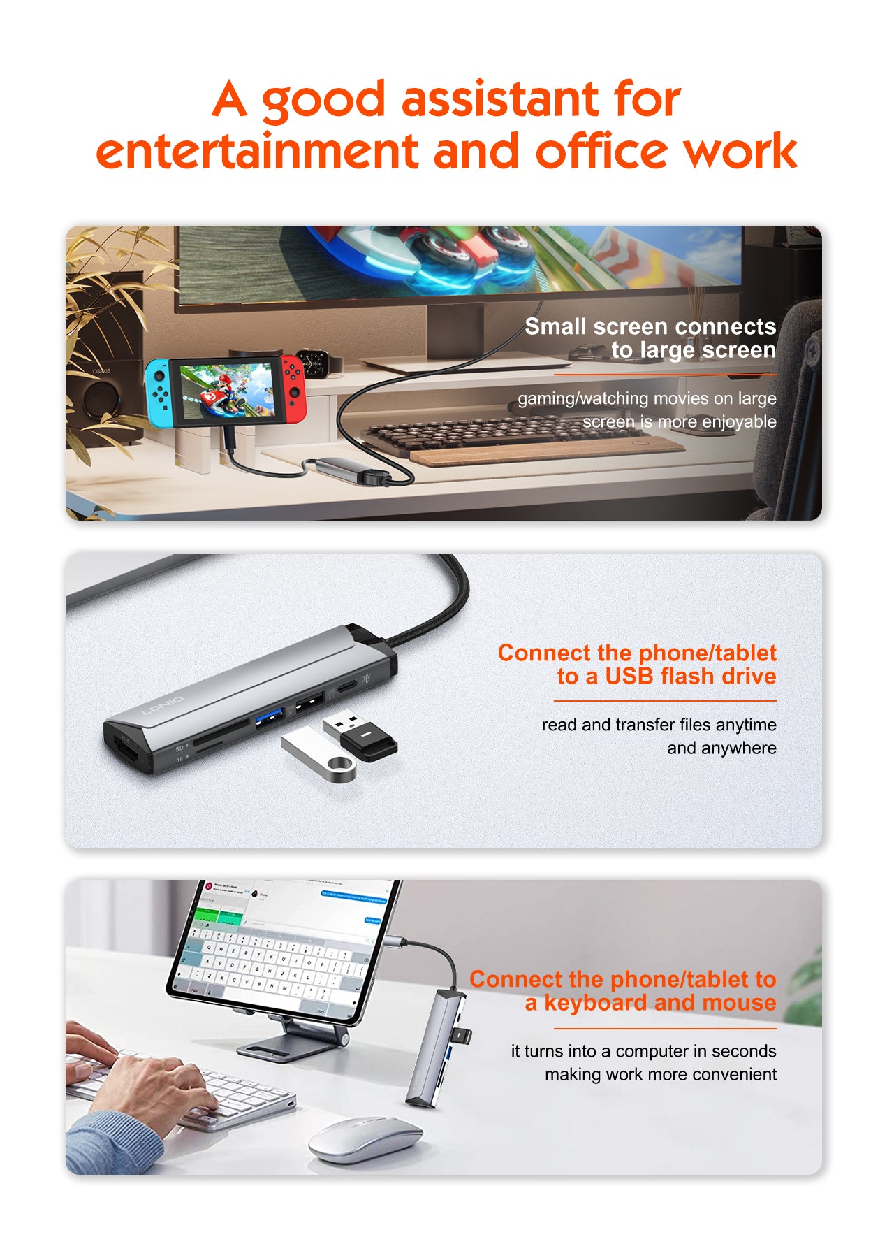 محطة إرساء متعددة الوظائف LDNIO DS-56H بمنفذ USB-C مع شحن PD بقوة 100 واط، منفذ HDMI، USB 2.0، قارئ بطاقات SD وTF، محول Type-C إلى منافذ متعددة لأجهزة اللابتوب، ماك بوك، التابلت وأجهزة USB-C