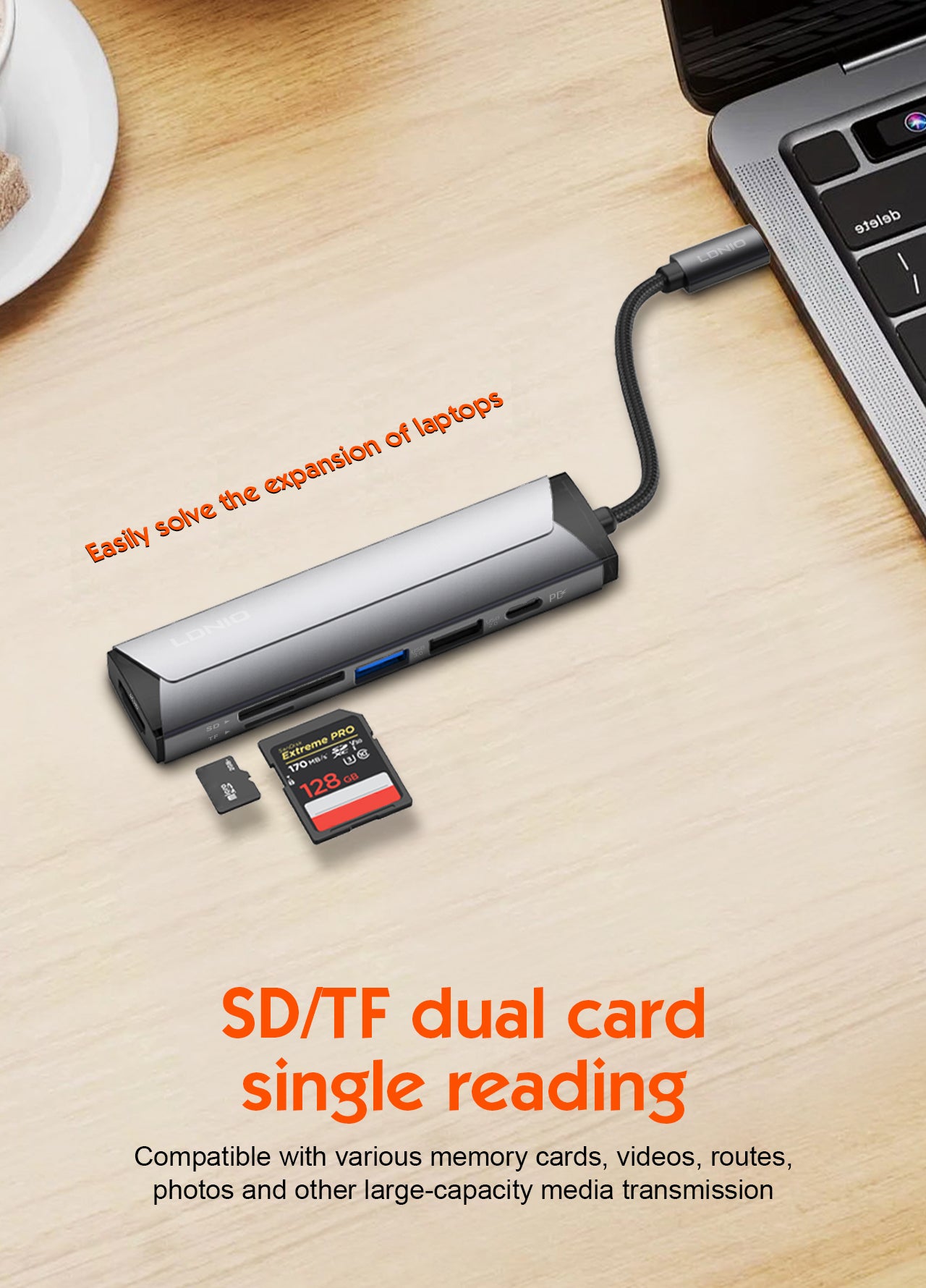 محطة إرساء متعددة الوظائف LDNIO DS-56H بمنفذ USB-C مع شحن PD بقوة 100 واط، منفذ HDMI، USB 2.0، قارئ بطاقات SD وTF، محول Type-C إلى منافذ متعددة لأجهزة اللابتوب، ماك بوك، التابلت وأجهزة USB-C