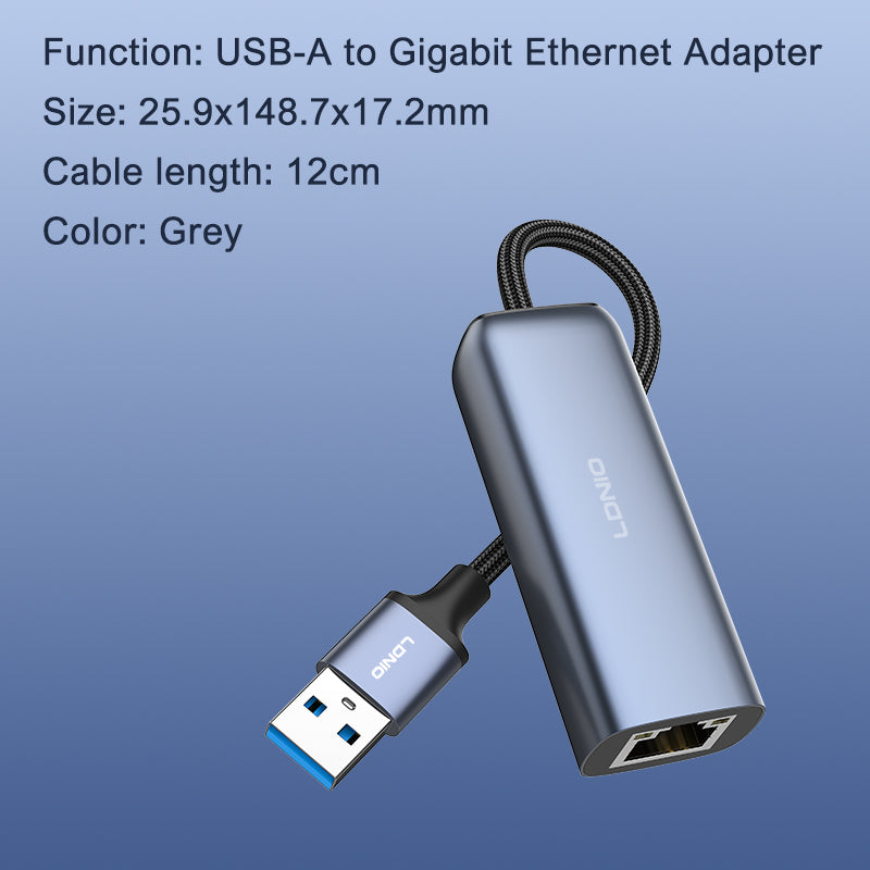 محول موزع USB-A من LDNIO طراز RJ-01U مع إيثرنت جيجابت، محطة إرساء متعددة المنافذ USB 3.0، منفذ LAN RJ45 معدني، نقل بيانات عالي السرعة، محول شبكة توصيل وتشغيل للابتوب والكمبيوتر الشخصي