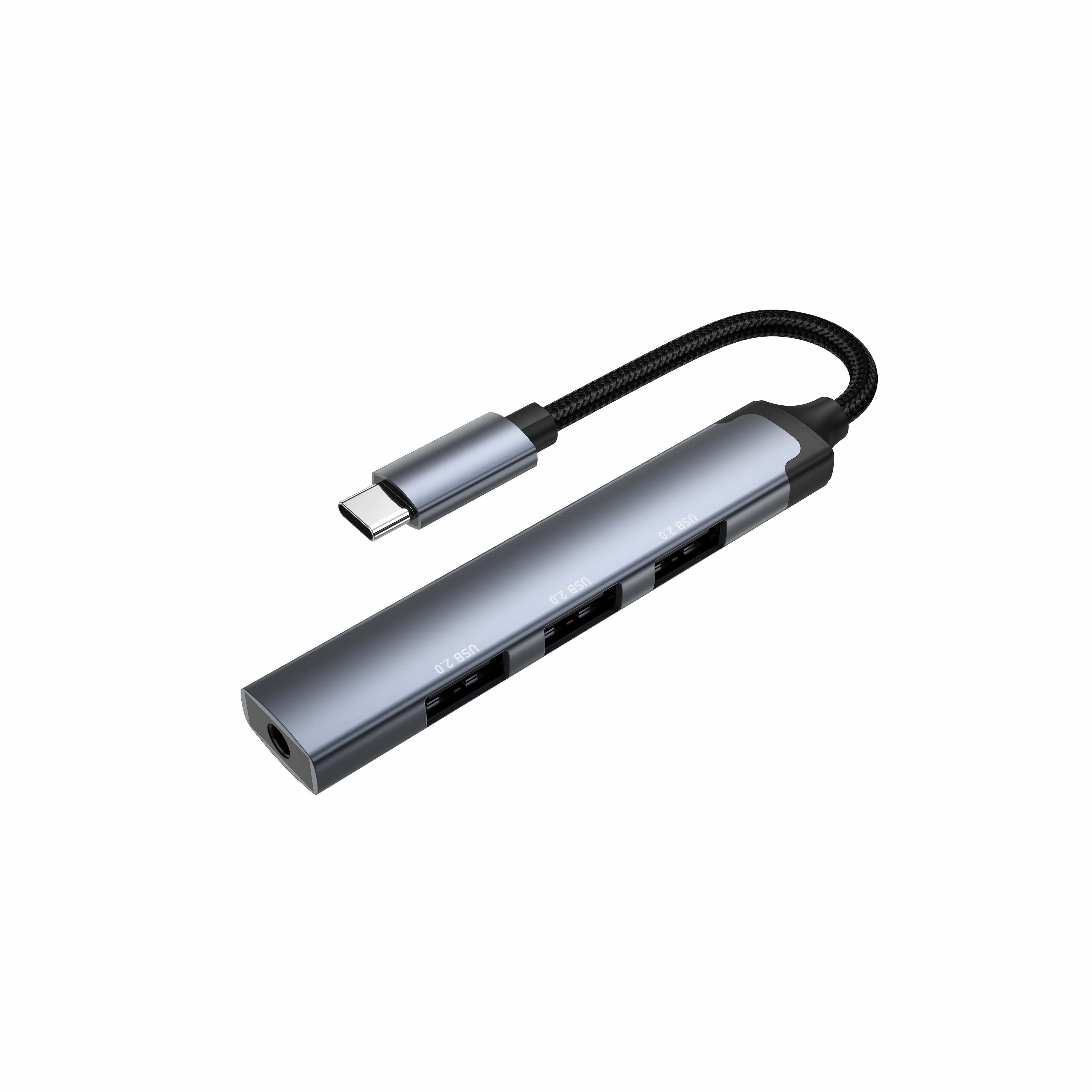 محول محور LDNIO DS-104C 4 في 1 USB-C، من نوع C إلى USB ومحطة إرساء صوت 3.5 مم، محول متعدد المنافذ لأجهزة اللابتوب والأجهزة اللوحية والهواتف المحمولة