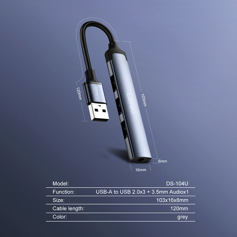 محول صوت خارجي USB 2.0 من LDNIO طراز DS-104U، بطاقة صوت ستيريو مع منفذ سماعة رأس وميكروفون 3.5 مم، توصيل وتشغيل لنظامي ويندوز وماك