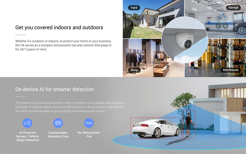 EZVIZ H4 2K Wi-Fi Smart Home Camera, IP67, Color Night Vision, 2-Way Audio, Dual Antennas, AI Motion Detection, Siren & Strobe, 512GB Support