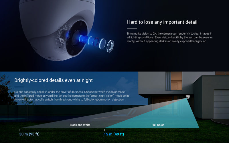 EZVIZ H4 2K Wi-Fi Smart Home Camera, IP67, Color Night Vision, 2-Way Audio, Dual Antennas, AI Motion Detection, Siren & Strobe, 512GB Support