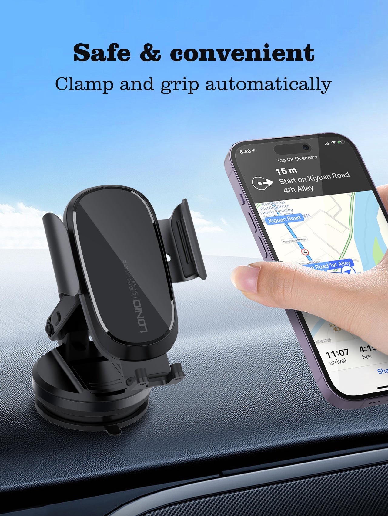 LDNIO MW21-1 Wireless Car Charger Mount, 15W Fast Charging Air Vent Phone Holder, 360° Adjustable Rotation, Secure Grip Auto Clamp, Universal Smartphone Compatibility