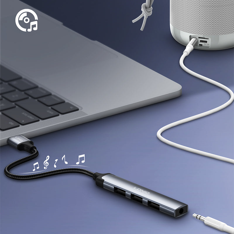 محول صوت خارجي USB 2.0 من LDNIO طراز DS-104U، بطاقة صوت ستيريو مع منفذ سماعة رأس وميكروفون 3.5 مم، توصيل وتشغيل لنظامي ويندوز وماك