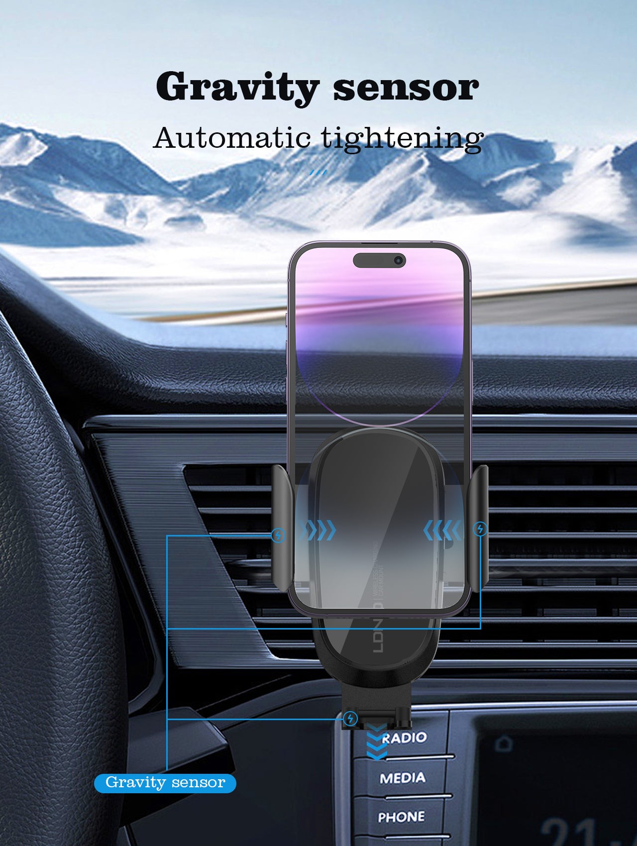 LDNIO MW21-1 Wireless Car Charger Mount, 15W Fast Charging Air Vent Phone Holder, 360° Adjustable Rotation, Secure Grip Auto Clamp, Universal Smartphone Compatibility