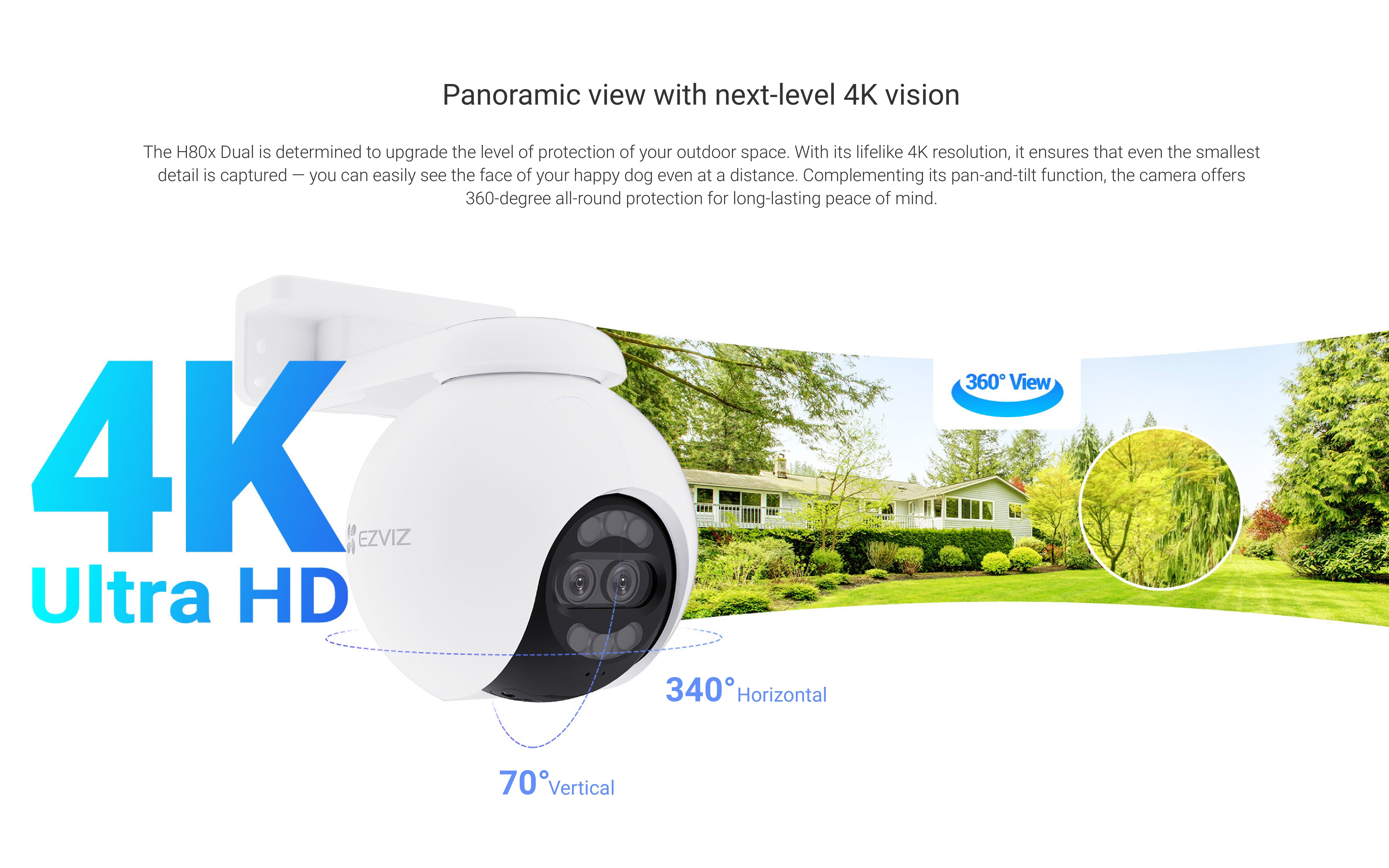 EZVIZ H80x Dual 4K Pan & Tilt Wi-Fi Camera, ColorFULL Night Vision, Auto-Tracking, AI Detection, 360° View, 2-Way Talk, IP65, microSD/Cloud