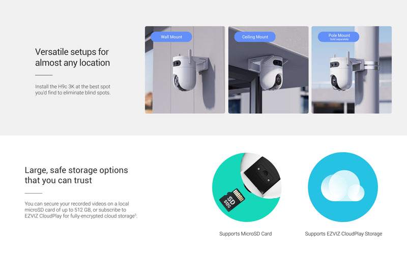 EZVIZ H9c 3K Dual-Lens Wi-Fi Pan & Tilt Camera, AI Detection, Color Night Vision, 360° View, Siren, Alexa Compatible, MicroSD & Cloud Storage