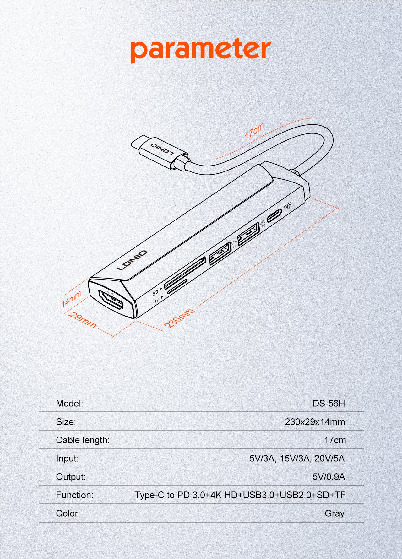 محطة إرساء متعددة الوظائف LDNIO DS-56H بمنفذ USB-C مع شحن PD بقوة 100 واط، منفذ HDMI، USB 2.0، قارئ بطاقات SD وTF، محول Type-C إلى منافذ متعددة لأجهزة اللابتوب، ماك بوك، التابلت وأجهزة USB-C