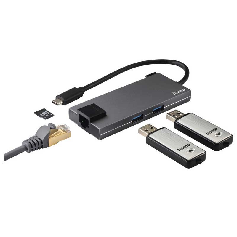 Hama 200109 USB-C Hub, Multiport, 5 Ports, 2 x USB-A, USB-C, HDMI, LAN/Ethernet