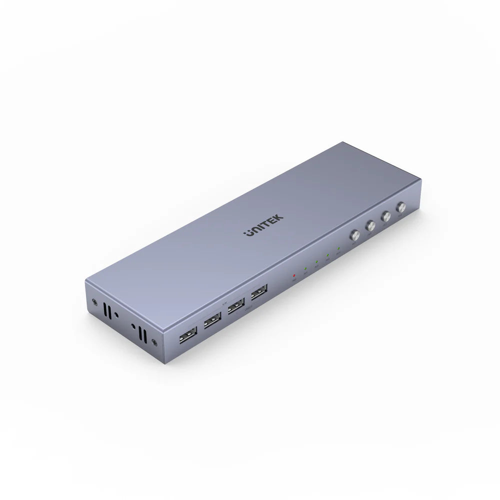 UNITEK HDMI KVM Switch 4 In 1 Out – 4K@60Hz - 4 USB Ports - HDMI 2.0 - HDCP 2.2 - EDID - Hotkey & Button Switching - Metal Housing - Space Gray