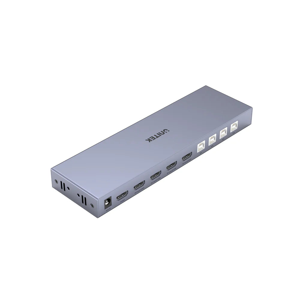 UNITEK HDMI KVM Switch 4 In 1 Out – 4K@60Hz - 4 USB Ports - HDMI 2.0 - HDCP 2.2 - EDID - Hotkey & Button Switching - Metal Housing - Space Gray
