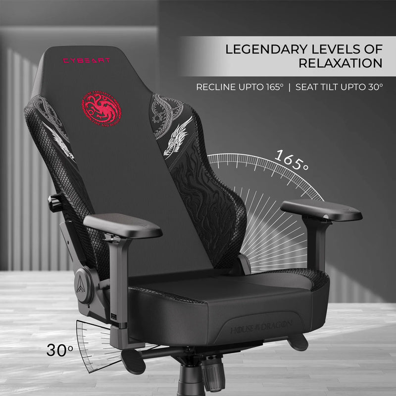 CYBEART | House Targaryen Gaming Chair - DC Comics | 4D Armrest | Inbuilt Lumbar Support | Supreme PU Leather, Ergonomic, Recline & Tilt