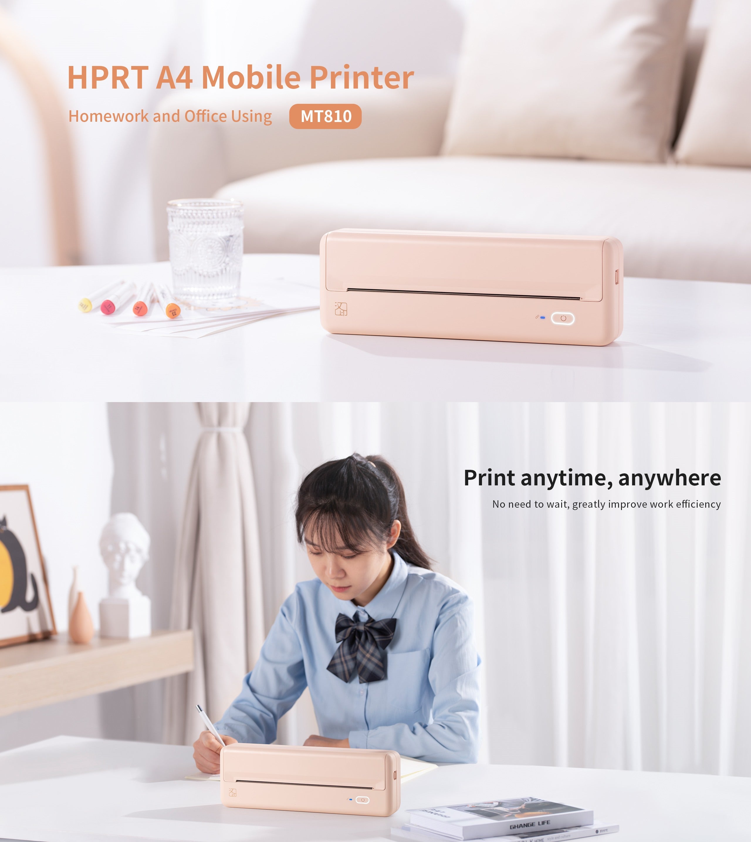 HPRT MT810 A4 Mobile Thermal Printer – 203 DPI, Bluetooth 4.0, USB-C Charging, Compact & Lightweight