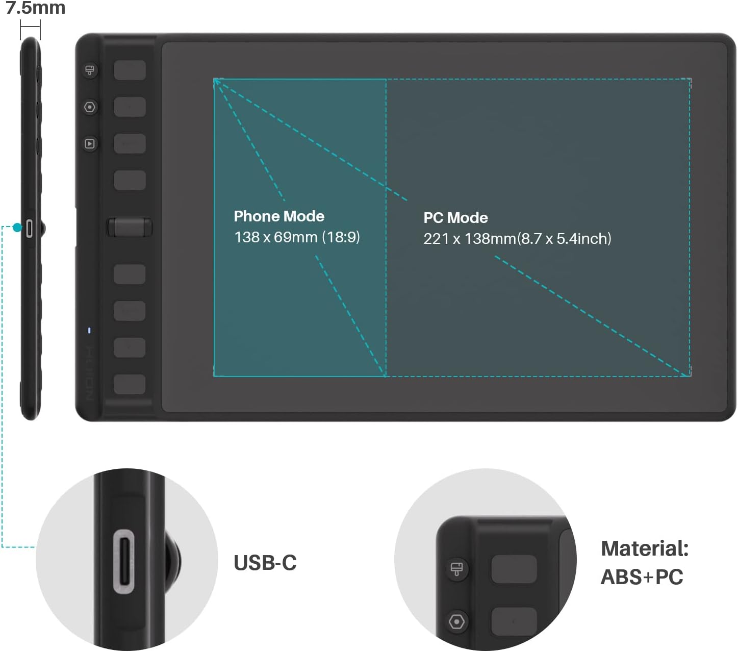 HUION Drawing Tablets Inspiroy 2 M H951P with Scroll Wheel 8 Customized Keys Battery-Free Stylus,Works with Mac, PC & Moible, 9 * 5 inch