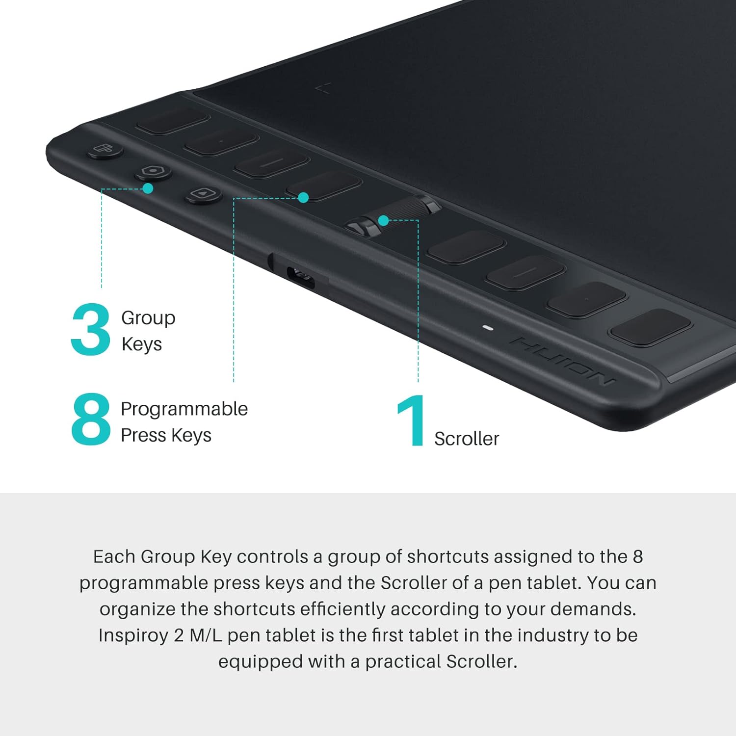 HUION Drawing Tablets Inspiroy 2 M H951P with Scroll Wheel 8 Customized Keys Battery-Free Stylus,Works with Mac, PC & Moible, 9 * 5 inch