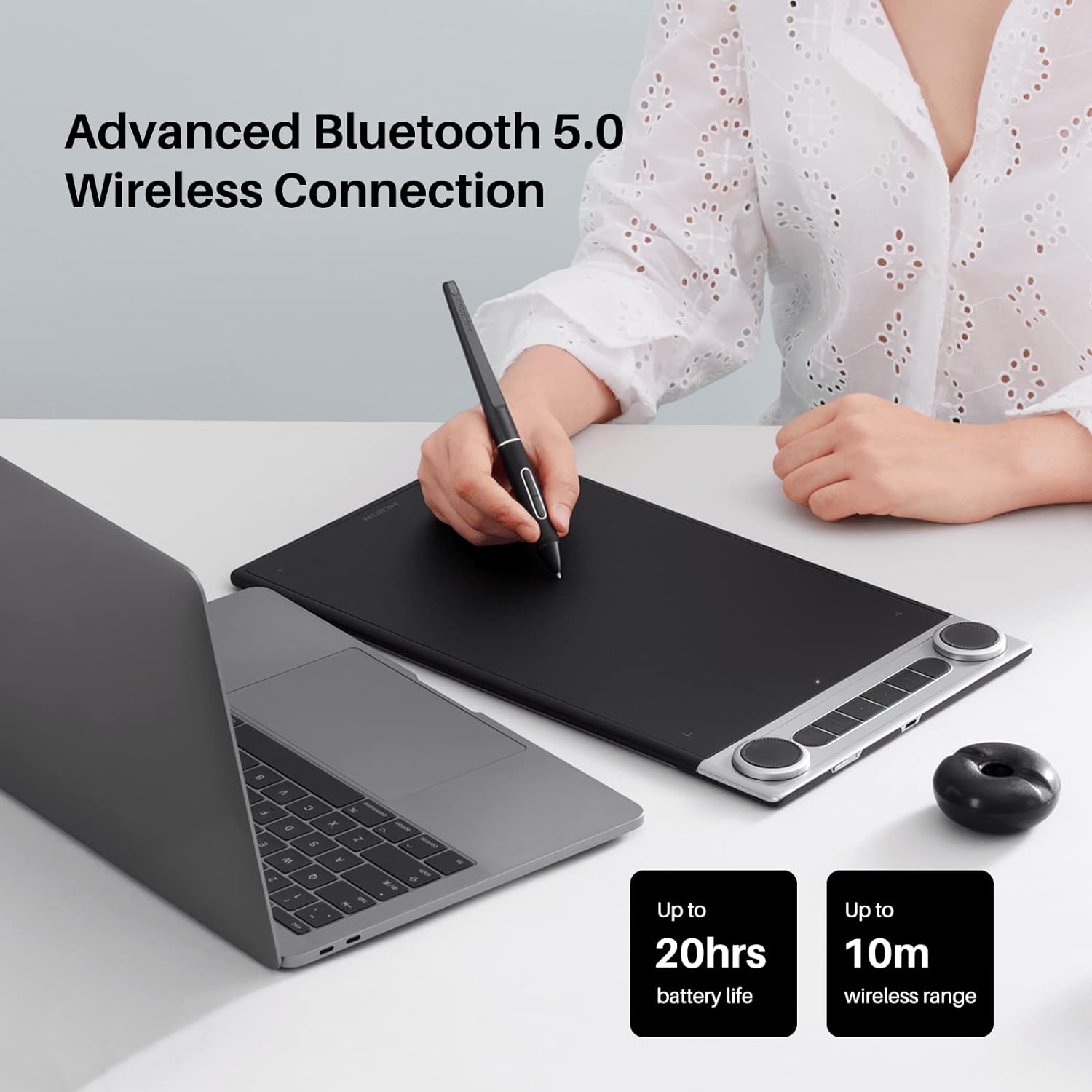 HUION GRAPHIC TABLET Q630M Inspiroy Dial 2 Bluetooth Wireless Graphics Drawing Tablet with Dual Dials Battery-Free Stylus PW517 for Digital Art and Graphics Design, Compatible with Mac, Windows, Linux, Android