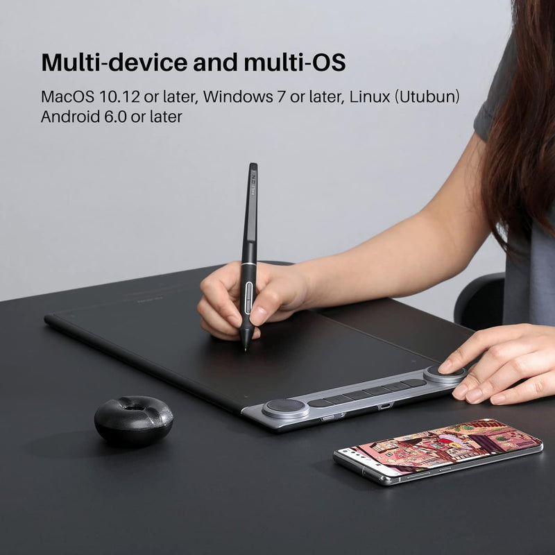 تابلت رسومي HUION Q630M Inspiroy Dial 2 تابلت رسم رسومات لاسلكي بتقنية البلوتوث مع قلم مزدوج خالٍ من البطارية PW517 لتصميم الفن الرقمي والرسومات، متوافق مع أنظمة Mac وWindows وLinux وAndroid