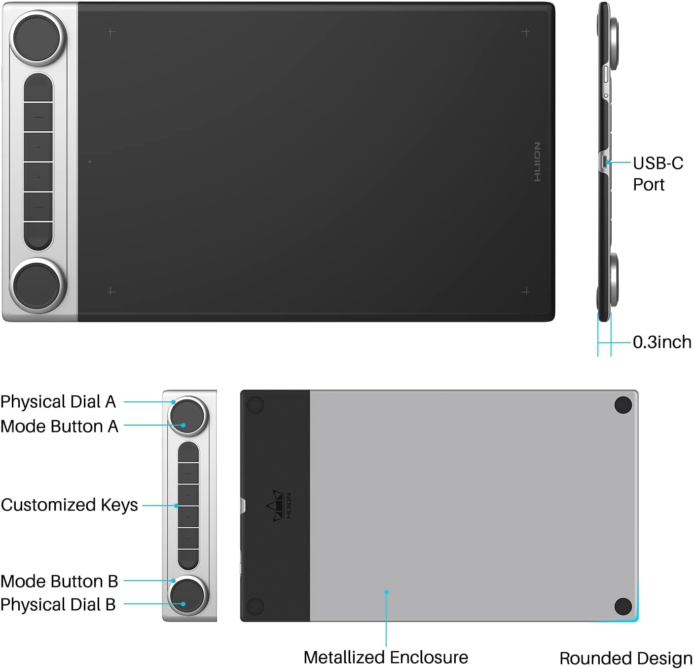 HUION GRAPHIC TABLET Q630M Inspiroy Dial 2 Bluetooth Wireless Graphics Drawing Tablet with Dual Dials Battery-Free Stylus PW517 for Digital Art and Graphics Design, Compatible with Mac, Windows, Linux, Android