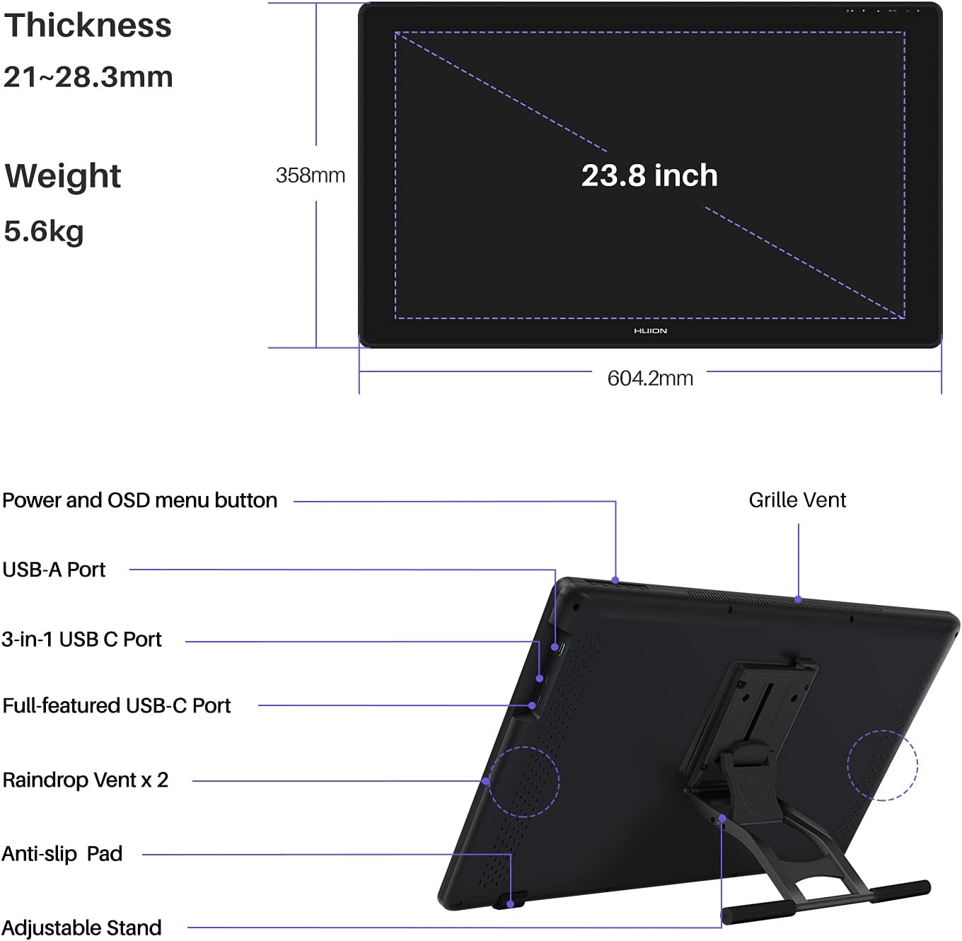 HUION Kamvas 24 Plus - 2K QHD Pen Display with Battery-Free Stylus, 140% sRGB Color Gamut, and Adjustable Stand - Ideal for Professional Artists, Designers, and Illustrators