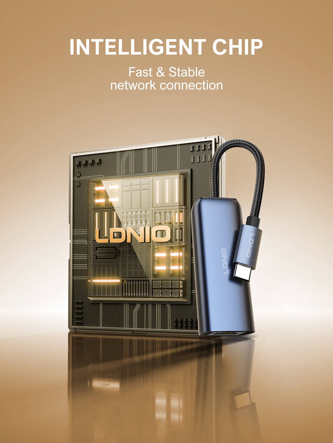 LDNIO RJ-01C USB-C to Gigabit Ethernet Adapter Hub, Aluminum Alloy Docking Station, Plug & Play LAN Converter, High-Speed Wired Network Adapter for Laptop & PC