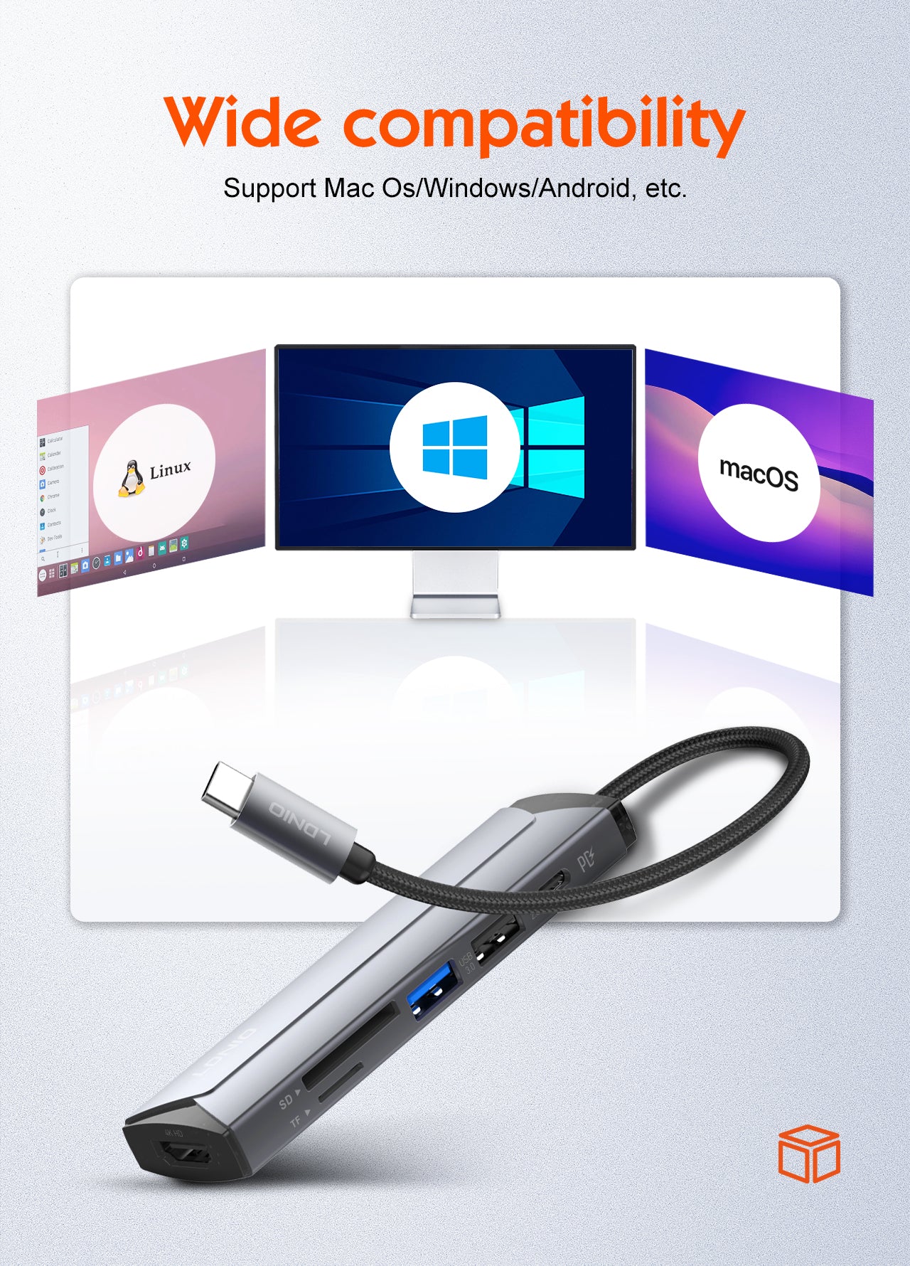 محطة إرساء متعددة الوظائف LDNIO DS-56H بمنفذ USB-C مع شحن PD بقوة 100 واط، منفذ HDMI، USB 2.0، قارئ بطاقات SD وTF، محول Type-C إلى منافذ متعددة لأجهزة اللابتوب، ماك بوك، التابلت وأجهزة USB-C