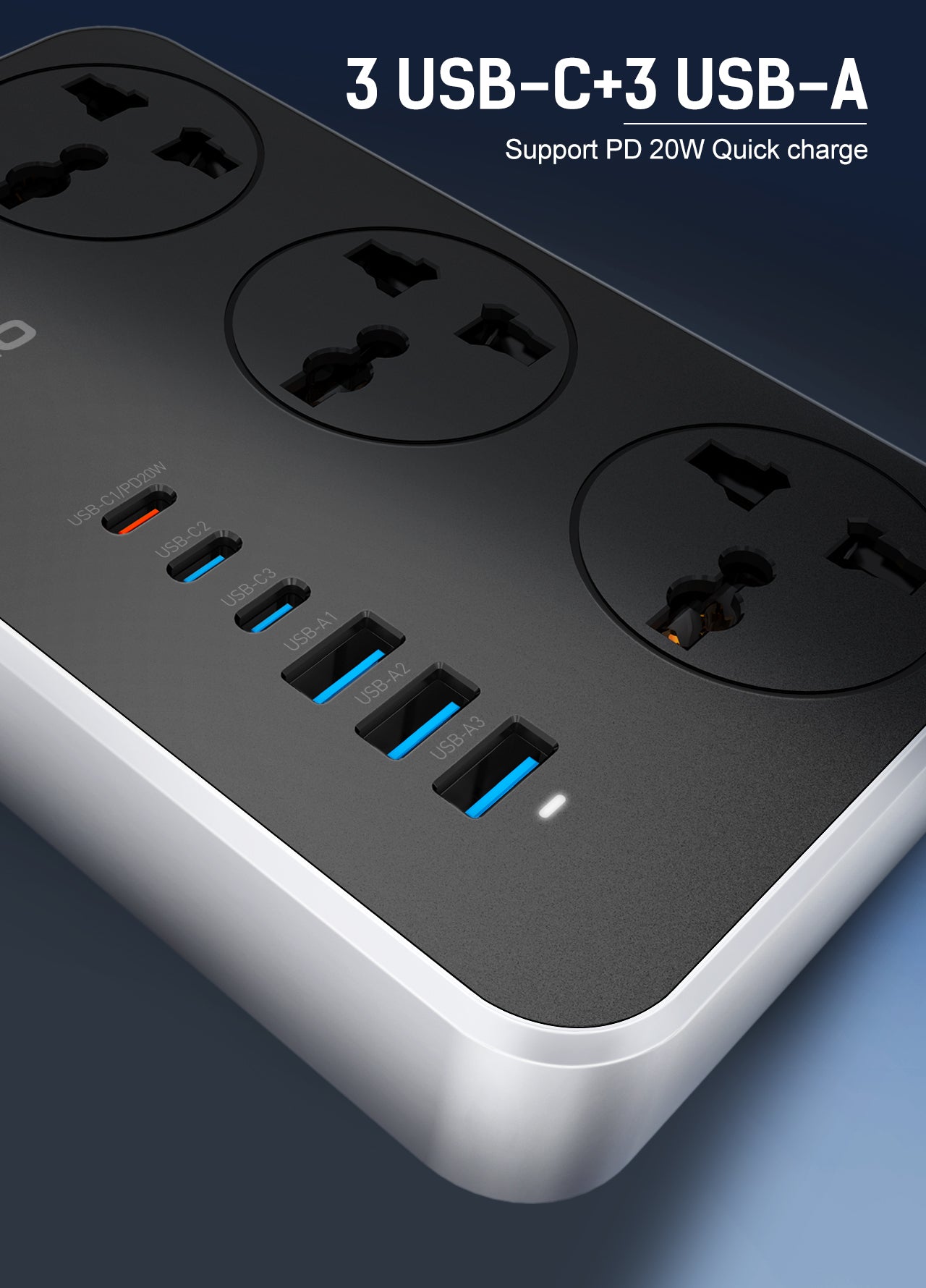 LDNIO SC3604C Waterproof Power Strip, 3 AC + 6 USB (USB-C), 20W Fast Charge, 2500W, 2M Cable – Universal Plug