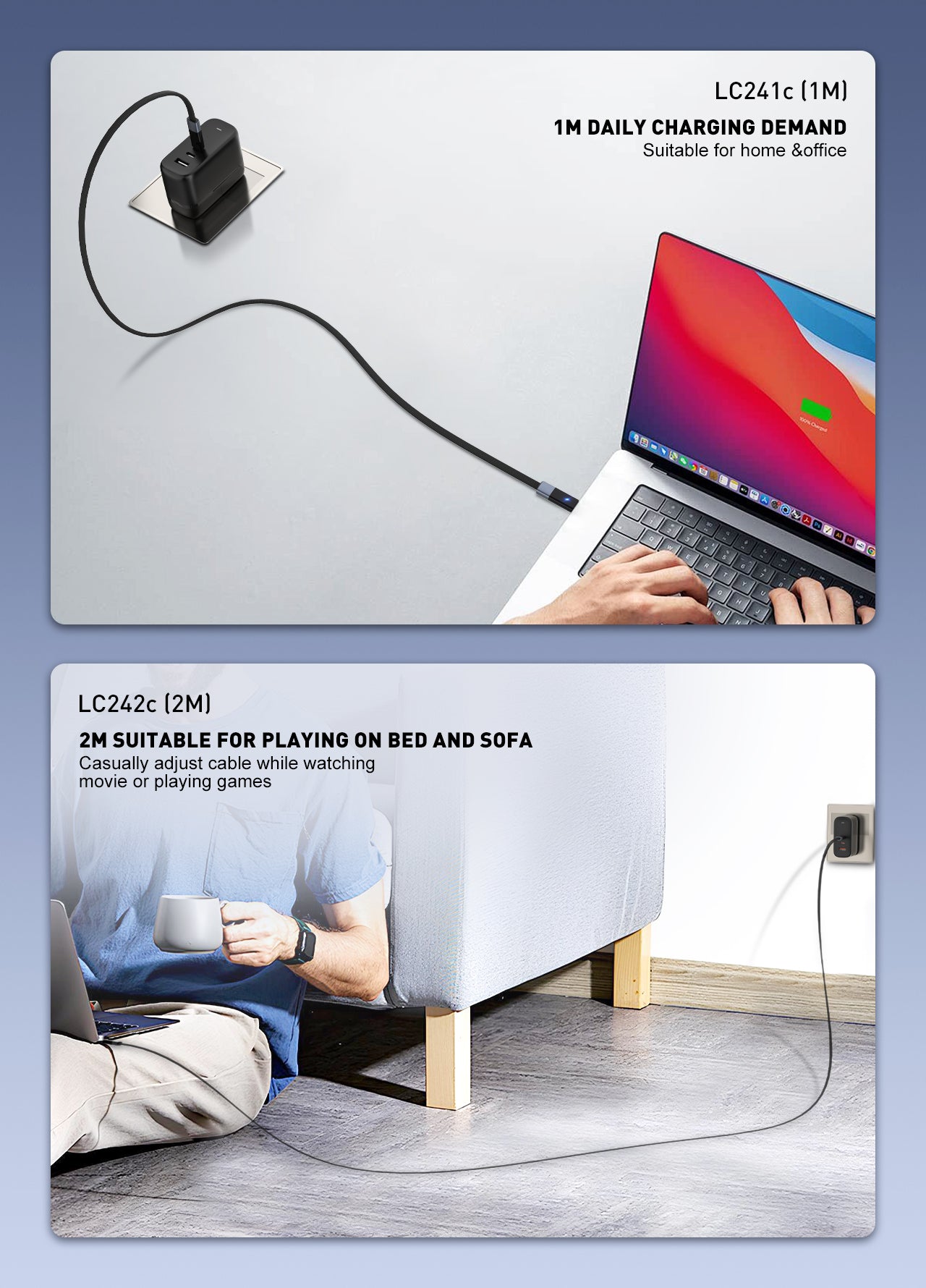 LDNIO LC241C 1M PD 65W 5A Fast Charging Cable – USB-C to USB-C for Android Phones & Laptops, High-Speed Data & Power Delivery