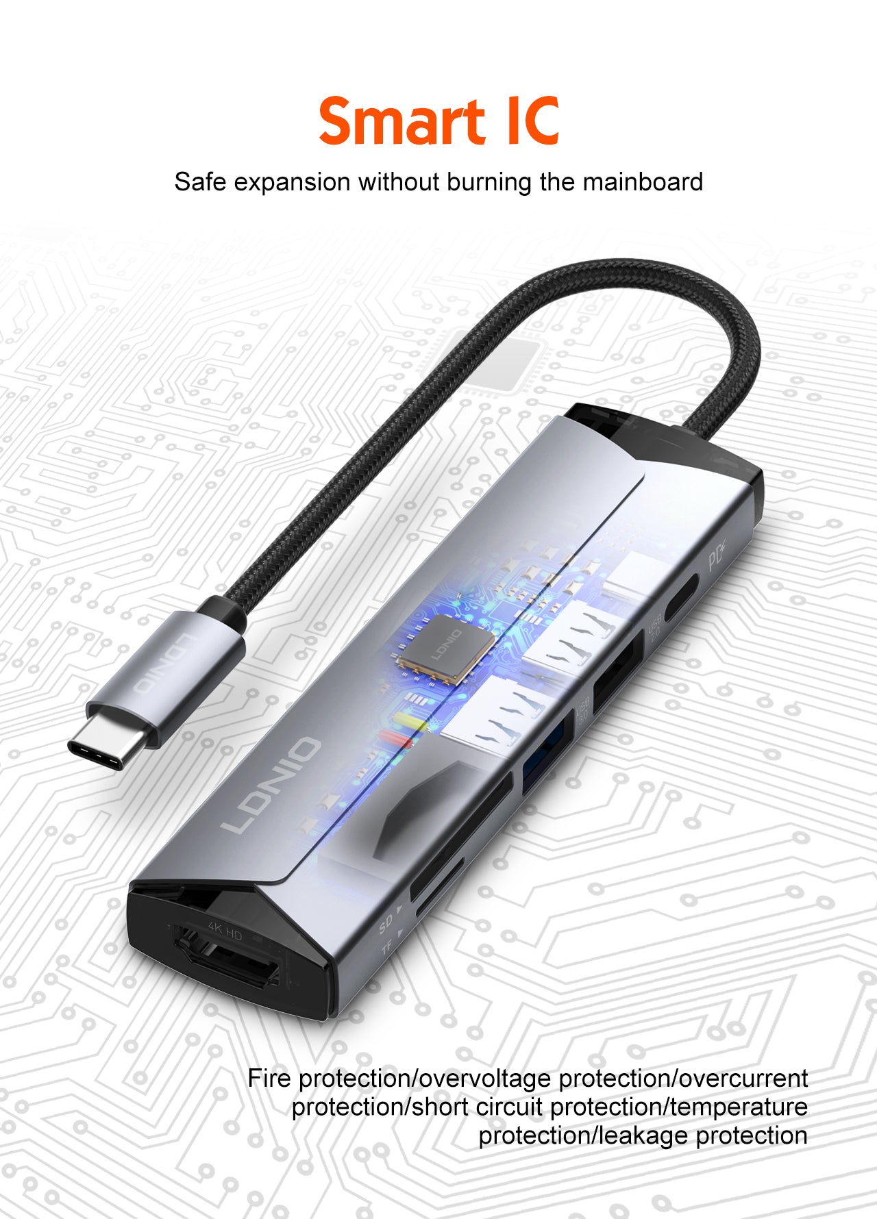 محطة إرساء متعددة الوظائف LDNIO DS-56H بمنفذ USB-C مع شحن PD بقوة 100 واط، منفذ HDMI، USB 2.0، قارئ بطاقات SD وTF، محول Type-C إلى منافذ متعددة لأجهزة اللابتوب، ماك بوك، التابلت وأجهزة USB-C