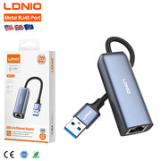 محول موزع USB-A من LDNIO طراز RJ-01U مع إيثرنت جيجابت، محطة إرساء متعددة المنافذ USB 3.0، منفذ LAN RJ45 معدني، نقل بيانات عالي السرعة، محول شبكة توصيل وتشغيل للابتوب والكمبيوتر الشخصي