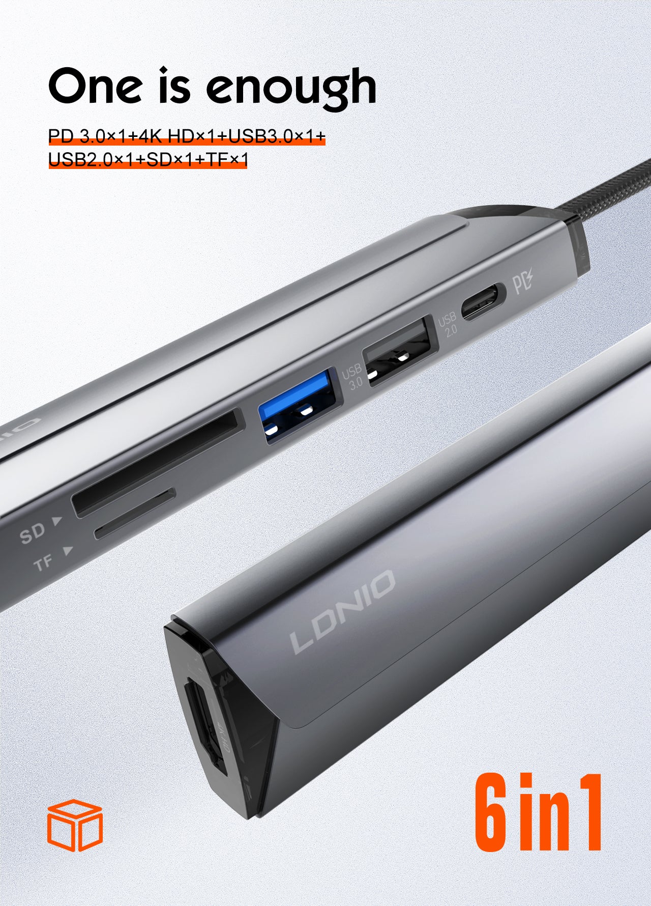 محطة إرساء متعددة الوظائف LDNIO DS-56H بمنفذ USB-C مع شحن PD بقوة 100 واط، منفذ HDMI، USB 2.0، قارئ بطاقات SD وTF، محول Type-C إلى منافذ متعددة لأجهزة اللابتوب، ماك بوك، التابلت وأجهزة USB-C