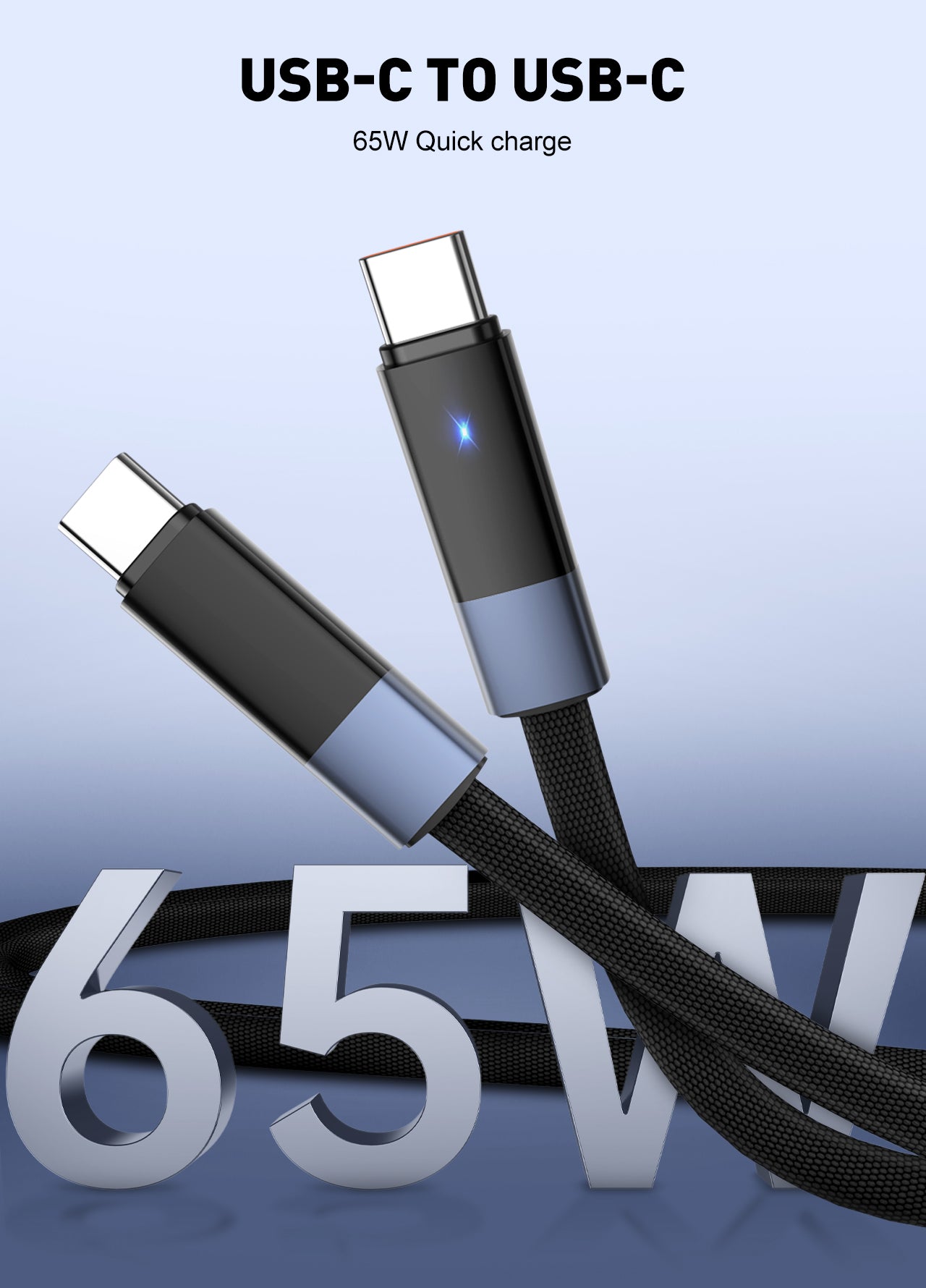 LDNIO LC241C 1M PD 65W 5A Fast Charging Cable – USB-C to USB-C for Android Phones & Laptops, High-Speed Data & Power Delivery