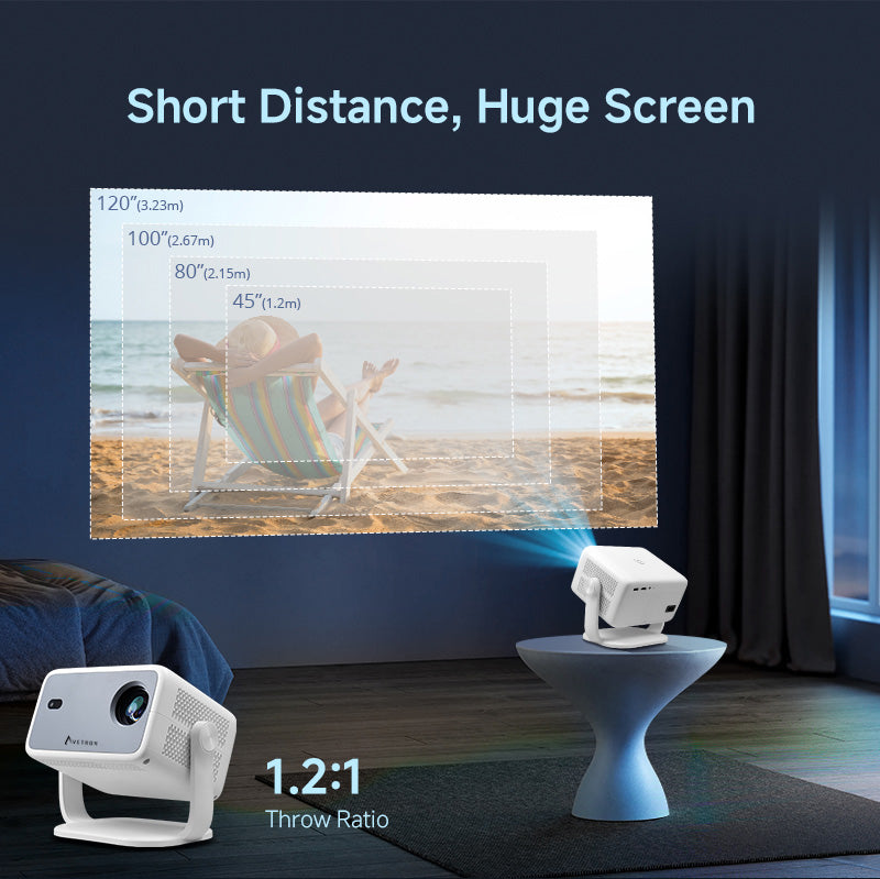 جهاز عرض Avetron LCD مقاس 3.5 بوصة - دقة 1080 بكسل أصلية، 250 لومن ANSI، نظام Android 11، دعم 4K، تركيز تلقائي، شاشة بحد أقصى 120 بوصة، مصباح LED، مكبر صوت مدمج 5 وات