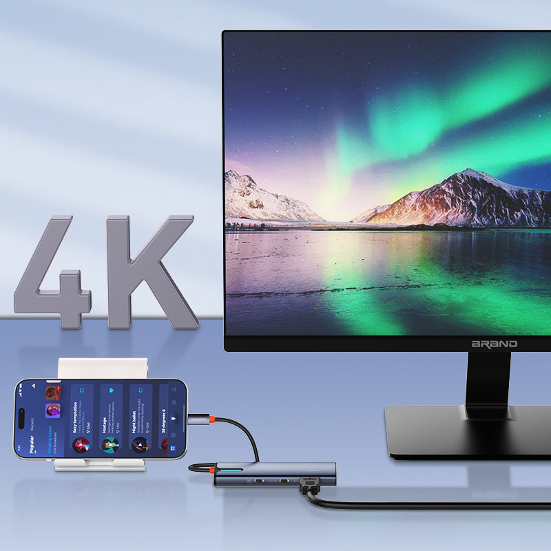 محطة إرساء متعددة المنافذ LDNIO DS-17H 7 في 1 USB-C – HDMI بدقة 4K، USB 3.0، إيثرنت RJ45، قارئ بطاقات SD/TF وشحن سريع PD – محول Type-C للابتوب وماك بوك