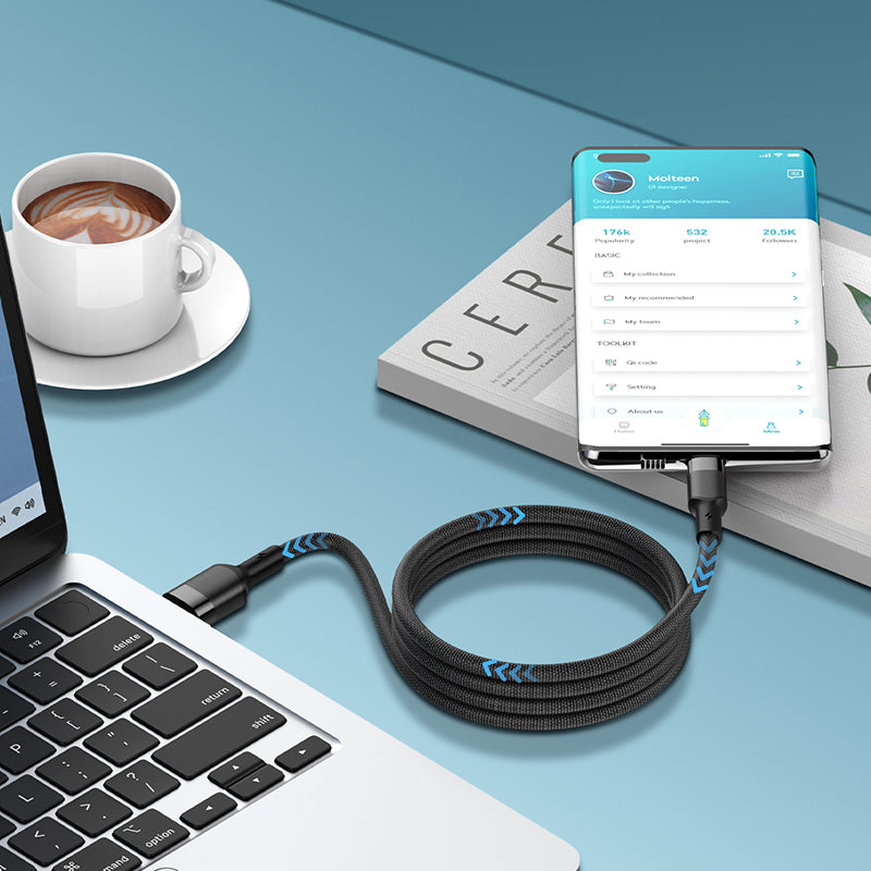 كابل شحن سريع محمي USB بقوة 120 واط من LDNIO موديل LS351Q، كابل بيانات نوع C بطول 1 متر لأجهزة iOS والهواتف المحمولة وبنوك الطاقة – مزامنة وشحن عالي السرعة