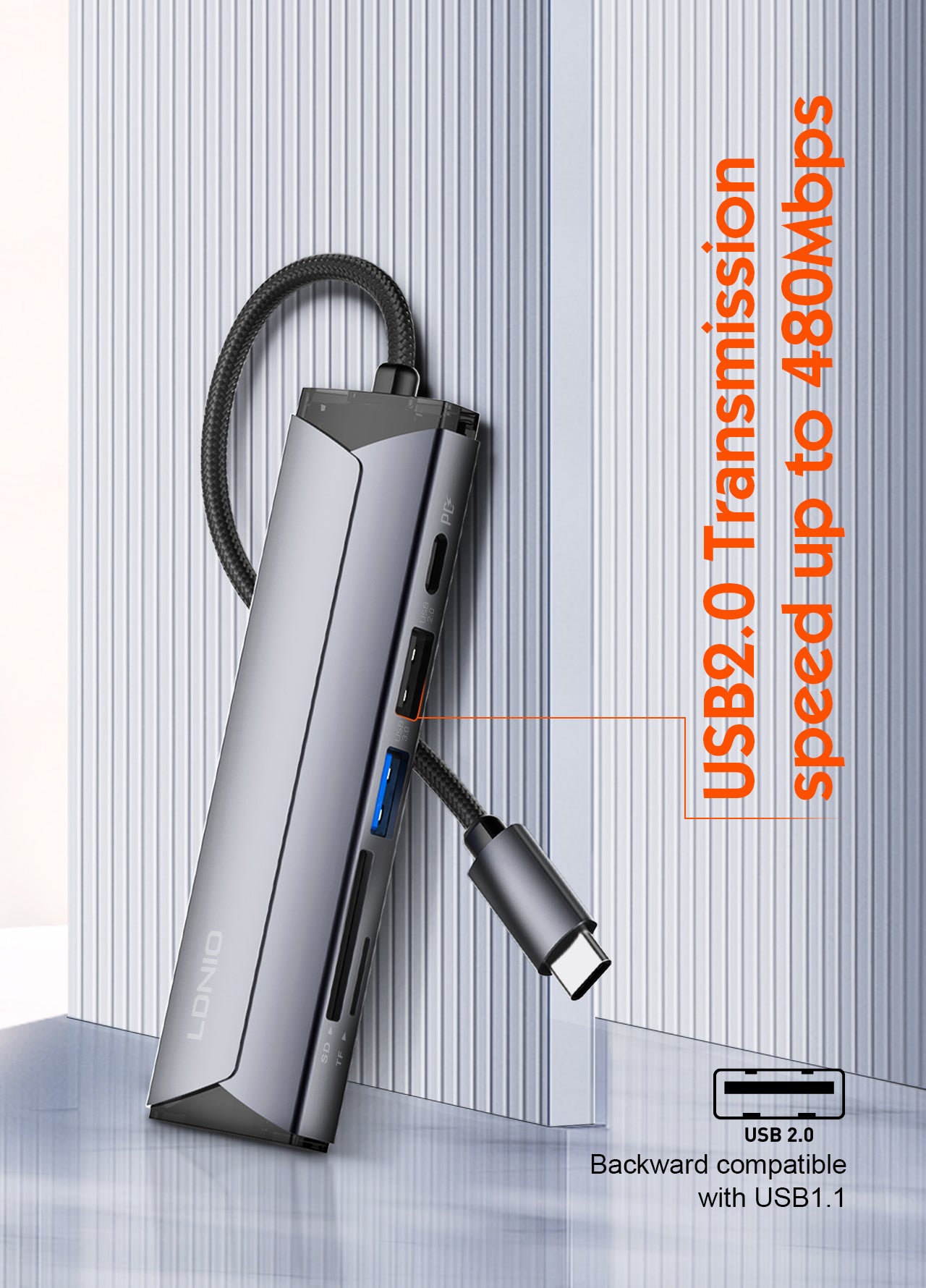 محطة إرساء متعددة الوظائف LDNIO DS-56H بمنفذ USB-C مع شحن PD بقوة 100 واط، منفذ HDMI، USB 2.0، قارئ بطاقات SD وTF، محول Type-C إلى منافذ متعددة لأجهزة اللابتوب، ماك بوك، التابلت وأجهزة USB-C