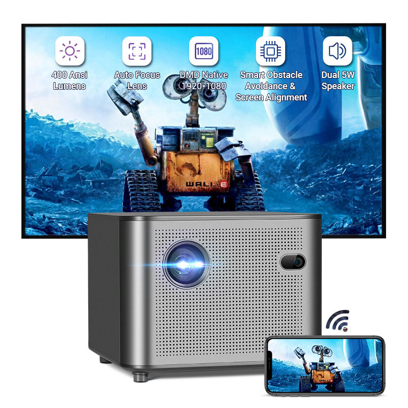 جهاز عرض ذكي Hotack D052 LED صغير بتقنية DLP، يعمل بنظام أندرويد، يدعم الواي فاي، محمول، يدعم دقة 4K، مناسب للسينما المنزلية والمكتب.