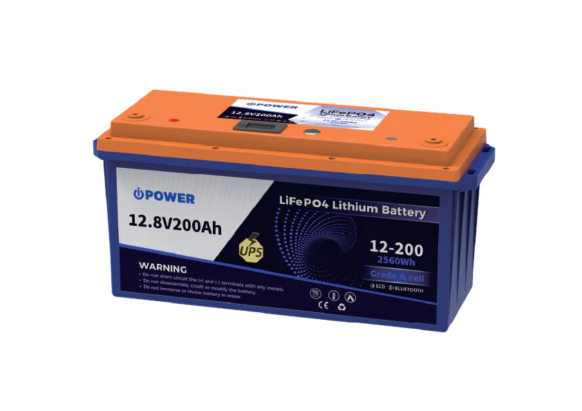 بطارية iPower UPS-BAT-IPL12200 LiFePO4 – بطارية ليثيوم دورة عميقة 12.8 فولت 200 أمبير ساعة لأنظمة UPS والطاقة الشمسية والنسخ الاحتياطي – عمر 6000–8000 دورة