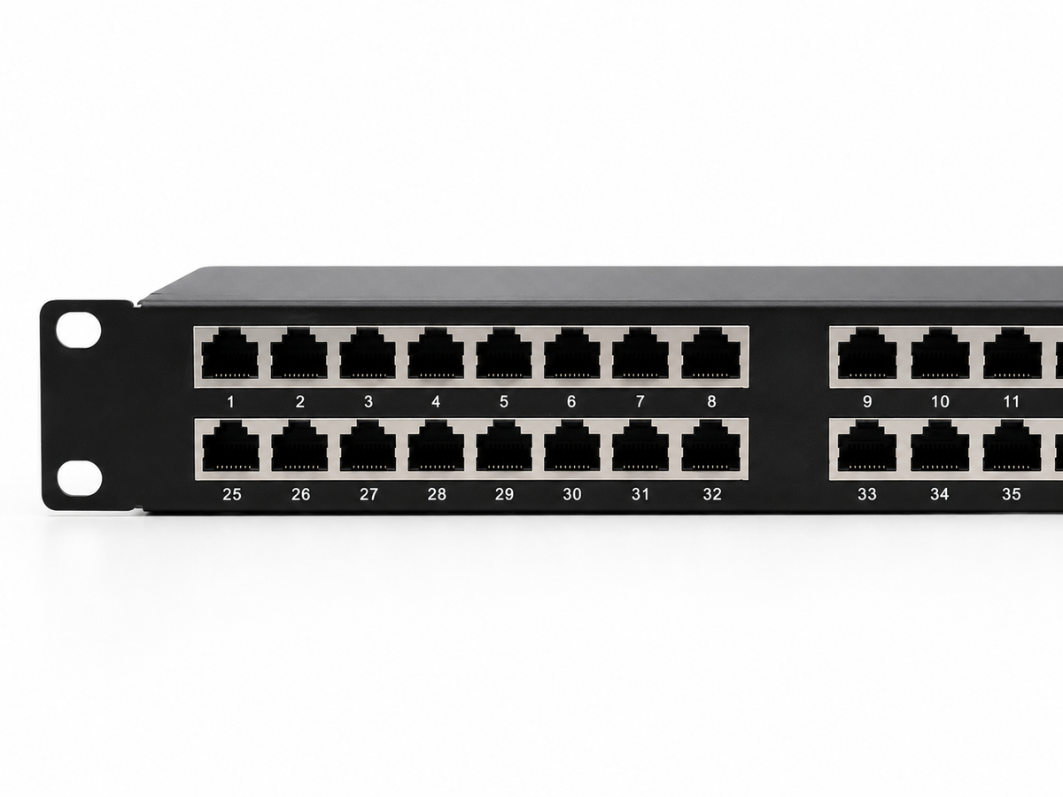 Atlantic ATPP48P-C6S 48-Port CAT6 Shielded Patch Panel – STP Rackmount Panel with LSA Terminals & Color-Coded Dual-Layer Design
