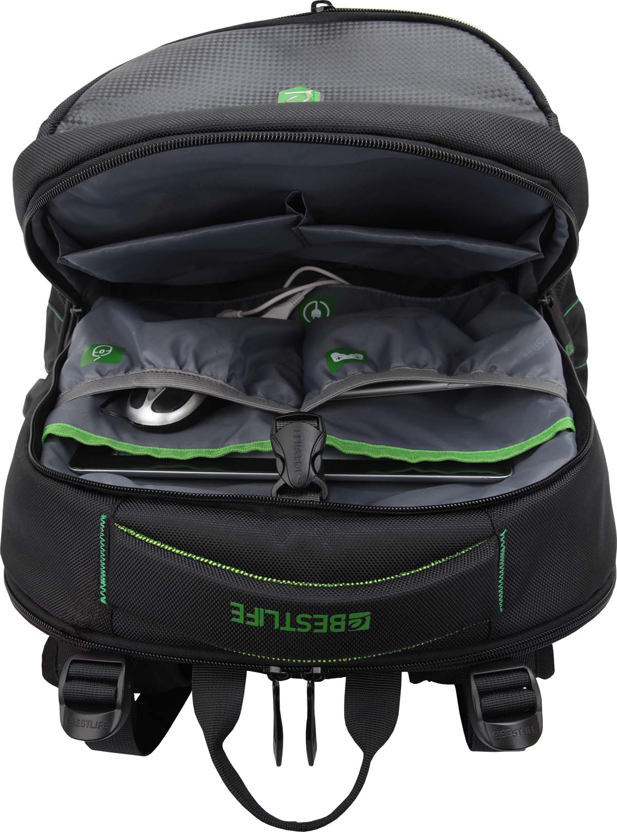 Bestlife Gaming Backpack with USB connector for 17" Laptop - Green